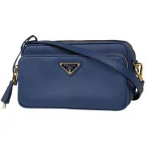 Prada Plate Shoulder Bag Saffiano Leather Blue